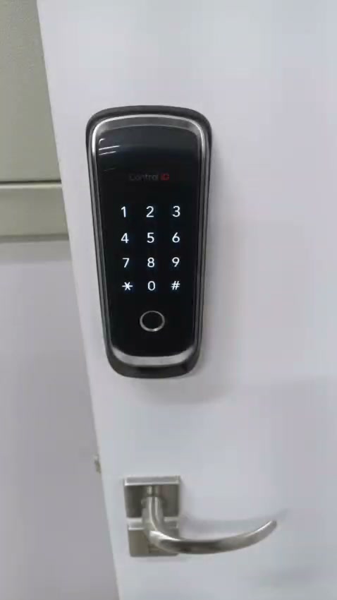 Fechadura eletrônica em porta.